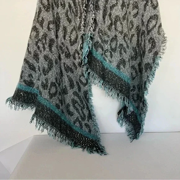 INC International Concepts Leopard Print Sequin Wrap Scarf Gray Black Blue - Picture 9 of 10